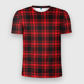 Мужская футболка 3D Slim с принтом Красная клетка в Екатеринбурге, 100% полиэстер с улучшенными характеристиками | приталенный силуэт, круглая горловина, широкие плечи, сужается к линии бедра | джентльмены | квадраты | клетка | костюм | линии | полосы | текстура | узор