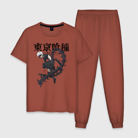 Мужская пижама хлопок с принтом Какуджа Токийский гуль в Петрозаводске, 100% хлопок | брюки и футболка прямого кроя, без карманов, на брюках мягкая резинка на поясе и по низу штанин
 | Тематика изображения на принте: anime | kaneki ken | tokyo ghoul | tokyo ghoul: re | аниме | анимэ | гули | джузо сузуя | канеки кен | кузен йошимура | наки | нишики нишио | ре | ренджи йомо | ризе камиширо | токийский гуль | тоука киришима | ута