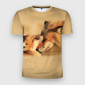 Мужская футболка 3D Slim с принтом Лисички в Ухте, 100% полиэстер с улучшенными характеристиками | приталенный силуэт, круглая горловина, широкие плечи, сужается к линии бедра | fox | животные | лиса | лисичка | рыжая