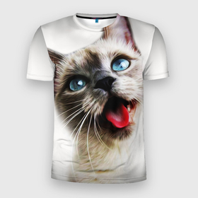 Мужская футболка 3D Slim с принтом Котик в Кировске, 100% полиэстер с улучшенными характеристиками | приталенный силуэт, круглая горловина, широкие плечи, сужается к линии бедра | cat | животные | кот | котенок | кошка | смешной | смешной кот
