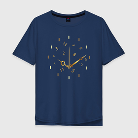 Мужская футболка хлопок Oversize с принтом Золотые часы в Екатеринбурге, 100% хлопок | свободный крой, круглый ворот, “спинка” длиннее передней части | время | градиент | золото | математика | минуты | нумерология | секунды | стрелки | таймер | цифры | часы | числа