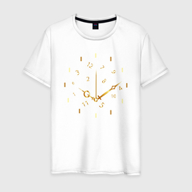 Мужская футболка хлопок с принтом Золотые часы в Петрозаводске, 100% хлопок | прямой крой, круглый вырез горловины, длина до линии бедер, слегка спущенное плечо. | время | градиент | золото | математика | минуты | нумерология | секунды | стрелки | таймер | цифры | часы | числа