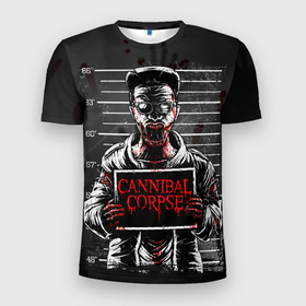 Мужская футболка 3D Slim с принтом Cannibal Corpse в Тюмени, 100% полиэстер с улучшенными характеристиками | приталенный силуэт, круглая горловина, широкие плечи, сужается к линии бедра | cannibal corpse | арт | графика | группа | лого | музыка | постер
