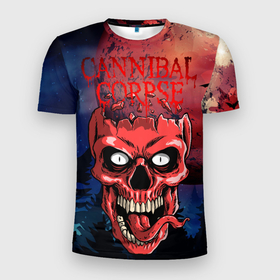 Мужская футболка 3D Slim с принтом Cannibal в Тюмени, 100% полиэстер с улучшенными характеристиками | приталенный силуэт, круглая горловина, широкие плечи, сужается к линии бедра | cannibal corpse | арт | графика | группа | лого | музыка | постер