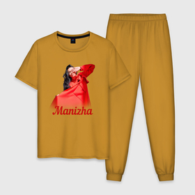 Мужская пижама хлопок с принтом Манижа  Manizha в Белгороде, 100% хлопок | брюки и футболка прямого кроя, без карманов, на брюках мягкая резинка на поясе и по низу штанин
 | manizha | далеровна | душанбе | евровидение | евровидение 2021 | манижа | певица | таджикистан | хамраева