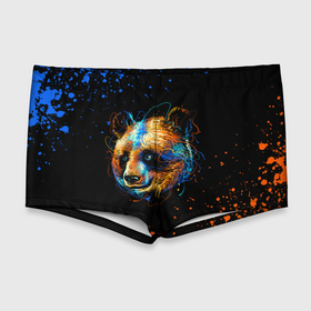 Мужские купальные плавки 3D с принтом КРАСОЧНАЯ ПАНДА , Полиэстер 85%, Спандекс 15% |  | Тематика изображения на принте: blue | colors | orange | paints | panda | брызги | краски | медведь | панда