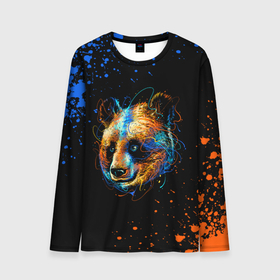 Мужской лонгслив 3D с принтом КРАСОЧНАЯ ПАНДА в Екатеринбурге, 100% полиэстер | длинные рукава, круглый вырез горловины, полуприлегающий силуэт | blue | colors | orange | paints | panda | брызги | краски | медведь | панда