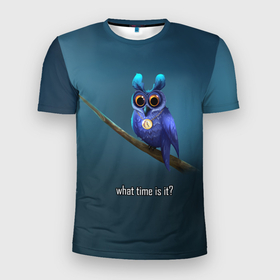 Мужская футболка 3D спортивная с принтом Owl в Санкт-Петербурге, 100% полиэстер с улучшенными характеристиками | приталенный силуэт, круглая горловина, широкие плечи, сужается к линии бедра | what time is it | время | синий | сова | темный фон