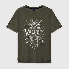 Мужская футболка хлопок Oversize с принтом Valheim в Тюмени, 100% хлопок | свободный крой, круглый ворот, “спинка” длиннее передней части | valheim | viking | валхейм | викинги | игры