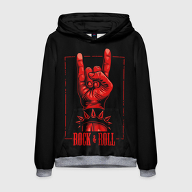 Мужская толстовка 3D с принтом Rock & Roll в Ухте, 100% полиэстер | двухслойный капюшон со шнурком для регулировки, мягкие манжеты на рукавах и по низу толстовки, спереди карман-кенгуру с мягким внутренним слоем. | rock  roll | знак рок | рок | рок н ролл | рука