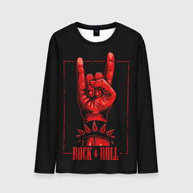 Мужской лонгслив 3D с принтом Rock & Roll , 100% полиэстер | длинные рукава, круглый вырез горловины, полуприлегающий силуэт | rock  roll | знак рок | рок | рок н ролл | рука