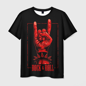 Мужская футболка 3D с принтом Rock & Roll , 100% полиэфир | прямой крой, круглый вырез горловины, длина до линии бедер | rock  roll | знак рок | рок | рок н ролл | рука