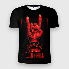Мужская футболка 3D спортивная с принтом Rock & Roll в Курске, 100% полиэстер с улучшенными характеристиками | приталенный силуэт, круглая горловина, широкие плечи, сужается к линии бедра | rock  roll | знак рок | рок | рок н ролл | рука