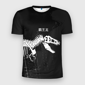 Мужская футболка 3D Slim с принтом T rex в Петрозаводске, 100% полиэстер с улучшенными характеристиками | приталенный силуэт, круглая горловина, широкие плечи, сужается к линии бедра | t rex | динозавр | древний | иероглифы | краска | разводы | скелет | тиранозавр | череп