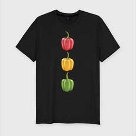 Мужская футболка хлопок Slim с принтом Перцы в Новосибирске, 92% хлопок, 8% лайкра | приталенный силуэт, круглый вырез ворота, длина до линии бедра, короткий рукав | chili | green pepper | hot | red pepper | yellow pepper | жгучий | желтый | зеленый | красный | перцы | светофор | чили