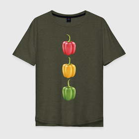 Мужская футболка хлопок Oversize с принтом Перцы , 100% хлопок | свободный крой, круглый ворот, “спинка” длиннее передней части | chili | green pepper | hot | red pepper | yellow pepper | жгучий | желтый | зеленый | красный | перцы | светофор | чили