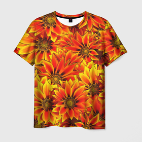 Мужская футболка 3D с принтом ЦВЕТОЧНЫЙ ОРНАМЕНТ , 100% полиэфир | прямой крой, круглый вырез горловины, длина до линии бедер | flower | orange | pattern | девушкам | лепестки | оранжевый | орнамент | растения | текстуры | цветы