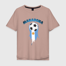Мужская футболка хлопок Oversize с принтом Марадона   Аргентина в Петрозаводске, 100% хлопок | свободный крой, круглый ворот, “спинка” длиннее передней части | argentina | maradona | messi | sport | аргентина | гол | диего | марадона | месси | мяч | рука бога | спорт | футбол | чемпион
