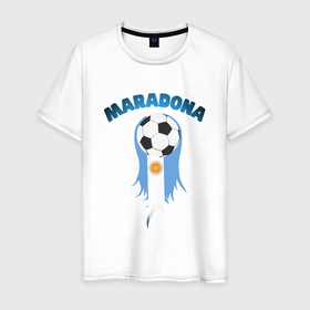 Мужская футболка хлопок с принтом Марадона   Аргентина в Петрозаводске, 100% хлопок | прямой крой, круглый вырез горловины, длина до линии бедер, слегка спущенное плечо. | argentina | maradona | messi | sport | аргентина | гол | диего | марадона | месси | мяч | рука бога | спорт | футбол | чемпион