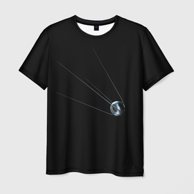 Мужская футболка 3D с принтом первый космический спутник в Петрозаводске, 100% полиэфир | прямой крой, круглый вырез горловины, длина до линии бедер | гагарин | искусственный спутник. спутник 1 | космос | спутник | терещкова