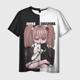 Мужская футболка 3D с принтом MONOKUMA  JUNKO , 100% полиэфир | прямой крой, круглый вырез горловины, длина до линии бедер | anime | danganronpa | enoshima | junko | monokuma | аниме | джунко | игра | манга | медведь | монокума | робот медведь | эношима