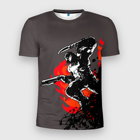 Мужская футболка 3D спортивная с принтом Doom Eternal  в Курске, 100% полиэстер с улучшенными характеристиками | приталенный силуэт, круглая горловина, широкие плечи, сужается к линии бедра | doom eternal | герой | дум | игра | палач рока | персонаж | пламя