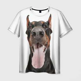 Мужская футболка 3D с принтом Доберман   Doberman в Петрозаводске, 100% полиэфир | прямой крой, круглый вырез горловины, длина до линии бедер | doberman | dog | барбос | доберман | друг человека | пёс | псина | собака | собачка | собачонка | четвероногий друг | щенок