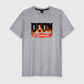 Мужская футболка хлопок Slim с принтом DOOM Eternal (логотип) в Новосибирске, 92% хлопок, 8% лайкра | приталенный силуэт, круглый вырез ворота, длина до линии бедра, короткий рукав | Тематика изображения на принте: doom | doom eternal | дум | игра | логотип | шутер
