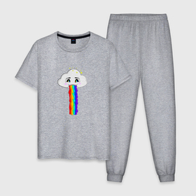 Мужская пижама хлопок с принтом ОБЛАКО РАДУГА , 100% хлопок | брюки и футболка прямого кроя, без карманов, на брюках мягкая резинка на поясе и по низу штанин
 | cloud | rainbow | би | блюющее облако | летний | мем | мультяшный | радуга | разноцветный | юмор | яркий