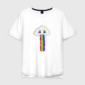 Мужская футболка хлопок Oversize с принтом ОБЛАКО РАДУГА в Новосибирске, 100% хлопок | свободный крой, круглый ворот, “спинка” длиннее передней части | Тематика изображения на принте: cloud | rainbow | би | блюющее облако | летний | мем | мультяшный | радуга | разноцветный | юмор | яркий