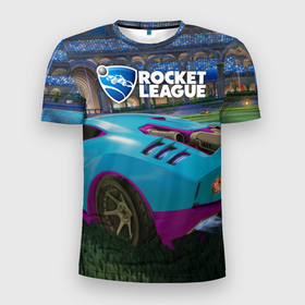 Мужская футболка 3D спортивная с принтом Rocket League , 100% полиэстер с улучшенными характеристиками | приталенный силуэт, круглая горловина, широкие плечи, сужается к линии бедра | Тематика изображения на принте: cars | game | games | rocket league | гонка | гонки | машина | машины | рокет лига