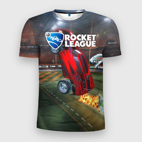 Мужская футболка 3D спортивная с принтом Rocket League в Новосибирске, 100% полиэстер с улучшенными характеристиками | приталенный силуэт, круглая горловина, широкие плечи, сужается к линии бедра | cars | game | games | rocket league | гонка | гонки | машина | машины | рокет лига