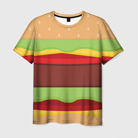 Мужская футболка 3D с принтом Теперь я Бургер в Санкт-Петербурге, 100% полиэфир | прямой крой, круглый вырез горловины, длина до линии бедер | Тематика изображения на принте: бургер | минимализм | полосы | рисунок | фастфуд