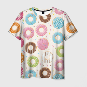 Мужская футболка 3D с принтом Пончики / Donuts в Курске, 100% полиэфир | прямой крой, круглый вырез горловины, длина до линии бедер | bagel | cookies | donut | pastry | pie | ring | бублик | выпечка | колечко | печенье | пирожок | пончик