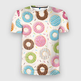 Мужская футболка 3D спортивная с принтом Пончики / Donuts в Белгороде, 100% полиэстер с улучшенными характеристиками | приталенный силуэт, круглая горловина, широкие плечи, сужается к линии бедра | Тематика изображения на принте: bagel | cookies | donut | pastry | pie | ring | бублик | выпечка | колечко | печенье | пирожок | пончик