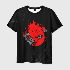 Мужская футболка 3D с принтом CYBERPUNK 2077 КОТ КИАНУ РИВЗ в Тюмени, 100% полиэфир | прямой крой, круглый вырез горловины, длина до линии бедер | cat | cd project red | cyberpunk 2077 | demon | keanu reeves | kitty | maelstrom | militech | quadra | samurai | smile | trauma | trauma team | демон | киану ривз | киберпанк 2077 | кот | милитех | самурай | смайл