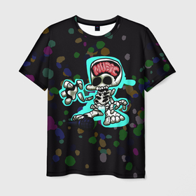 Мужская футболка 3D с принтом Friday Night Funkin в Кировске, 100% полиэфир | прямой крой, круглый вырез горловины, длина до линии бедер | игра | краски | микрофон | музыка | неон | скелет