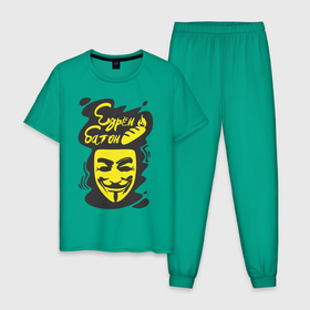 Мужская пижама хлопок с принтом Анонимус (едрён батон) в Екатеринбурге, 100% хлопок | брюки и футболка прямого кроя, без карманов, на брюках мягкая резинка на поясе и по низу штанин
 | анонимус | едрен батон | прикольная надпись | эвфемизмы мата