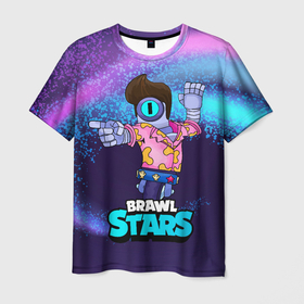 Мужская футболка 3D с принтом Stu brawl  stars в Тюмени, 100% полиэфир | прямой крой, круглый вырез горловины, длина до линии бедер | brawl | brawl stars | brawlstars | brawl_stars | jessie | бравл | бравлер stu | бравлстарс | гонщик | каскадер | сту
