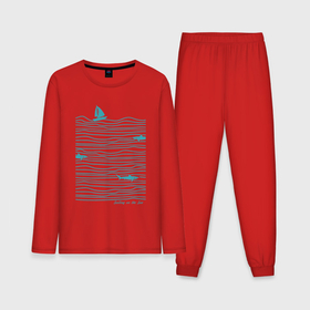 Мужская пижама с лонгсливом хлопок с принтом Море и акулы ,  |  | Тематика изображения на принте: акулы | вода | лодка | море | океан | отдых | парус | парусник | рыбы