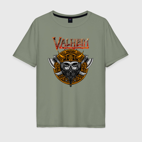 Мужская футболка хлопок Oversize с принтом Valheim      logo в Кировске, 100% хлопок | свободный крой, круглый ворот, “спинка” длиннее передней части | fantasy | mmo | valheim | valve | валхейм | вальхейм | викинги | выживалка | игра | королевская битва | ммо | ролевая игра | фэнтази