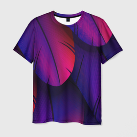 Мужская футболка 3D с принтом Фиол Перья в Екатеринбурге, 100% полиэфир | прямой крой, круглый вырез горловины, длина до линии бедер | минимализм | перья | перья павлина | рисунок | фиолетовые перья