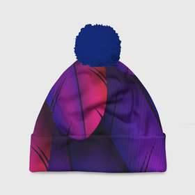 Шапка 3D c помпоном с принтом Фиол Перья в Курске, 100% полиэстер | универсальный размер, печать по всей поверхности изделия | минимализм | перья | перья павлина | рисунок | фиолетовые перья