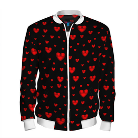 Мужской бомбер 3D с принтом Красные сердца в Курске, 100% полиэстер | застегивается на молнию, по бокам два кармана без застежек, по низу бомбера и на воротнике - эластичная резинка | Тематика изображения на принте: heart | love | red | red hearts. | градиент | день святого валентина | красные сердечки | красный | любовь | много сердечек | перламутр | сердце