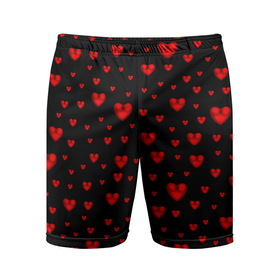 Мужские шорты спортивные с принтом Красные сердца в Новосибирске,  |  | heart | love | red | red hearts. | градиент | день святого валентина | красные сердечки | красный | любовь | много сердечек | перламутр | сердце