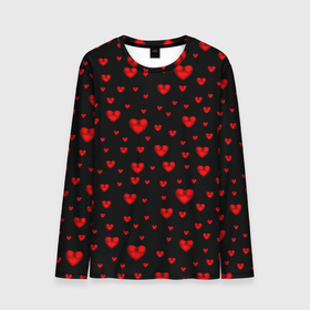 Мужской лонгслив 3D с принтом Красные сердца в Тюмени, 100% полиэстер | длинные рукава, круглый вырез горловины, полуприлегающий силуэт | Тематика изображения на принте: heart | love | red | red hearts. | градиент | день святого валентина | красные сердечки | красный | любовь | много сердечек | перламутр | сердце