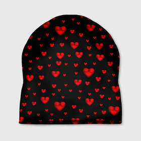 Шапка 3D с принтом Красные сердца в Тюмени, 100% полиэстер | универсальный размер, печать по всей поверхности изделия | Тематика изображения на принте: heart | love | red | red hearts. | градиент | день святого валентина | красные сердечки | красный | любовь | много сердечек | перламутр | сердце