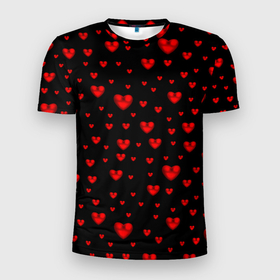 Мужская футболка 3D спортивная с принтом Красные сердца в Тюмени, 100% полиэстер с улучшенными характеристиками | приталенный силуэт, круглая горловина, широкие плечи, сужается к линии бедра | Тематика изображения на принте: heart | love | red | red hearts. | градиент | день святого валентина | красные сердечки | красный | любовь | много сердечек | перламутр | сердце
