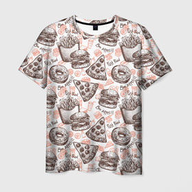 Мужская футболка 3D с принтом Фастфуд / Fast food в Екатеринбурге, 100% полиэфир | прямой крой, круглый вырез горловины, длина до линии бедер | Тематика изображения на принте: barbecue | bon appetit | burger | cola | cone | donuts | fast food | french fries | hot dog | ice cream | pepsi | pizza | бургер | картошка фри | кола | мороженое | пепси | пицца | пончики | приятного аппетита | рожок | фастфуд | хот дог | шашлык