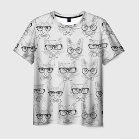 Мужская футболка 3D с принтом Кошки в очках в Кировске, 100% полиэфир | прямой крой, круглый вырез горловины, длина до линии бедер | Тематика изображения на принте: cats | meow | в очках | киса | киска | кисочка | кисуля | кошак | кошара | кошечка | кошки
